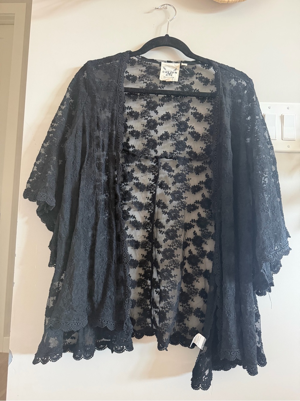 Cotton Rye Black Lace Kimono with Bell Sleeves - Picture 14 of 15